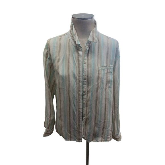 Plus size striped 100% linen button down - Picture 1 of 3